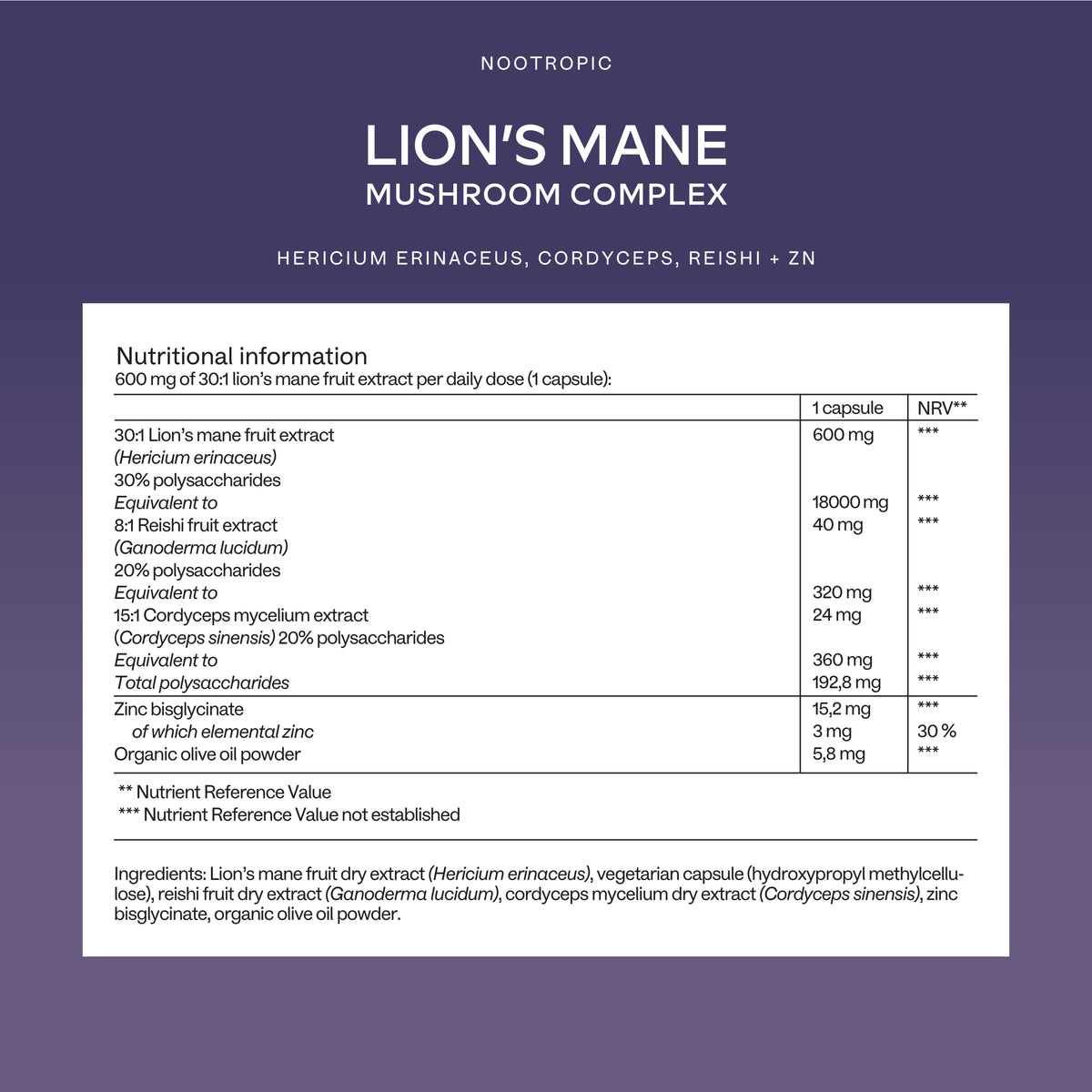 AAVALABS Lion's Mane Mushroom Complex superfood supplement container with capsules and label display.